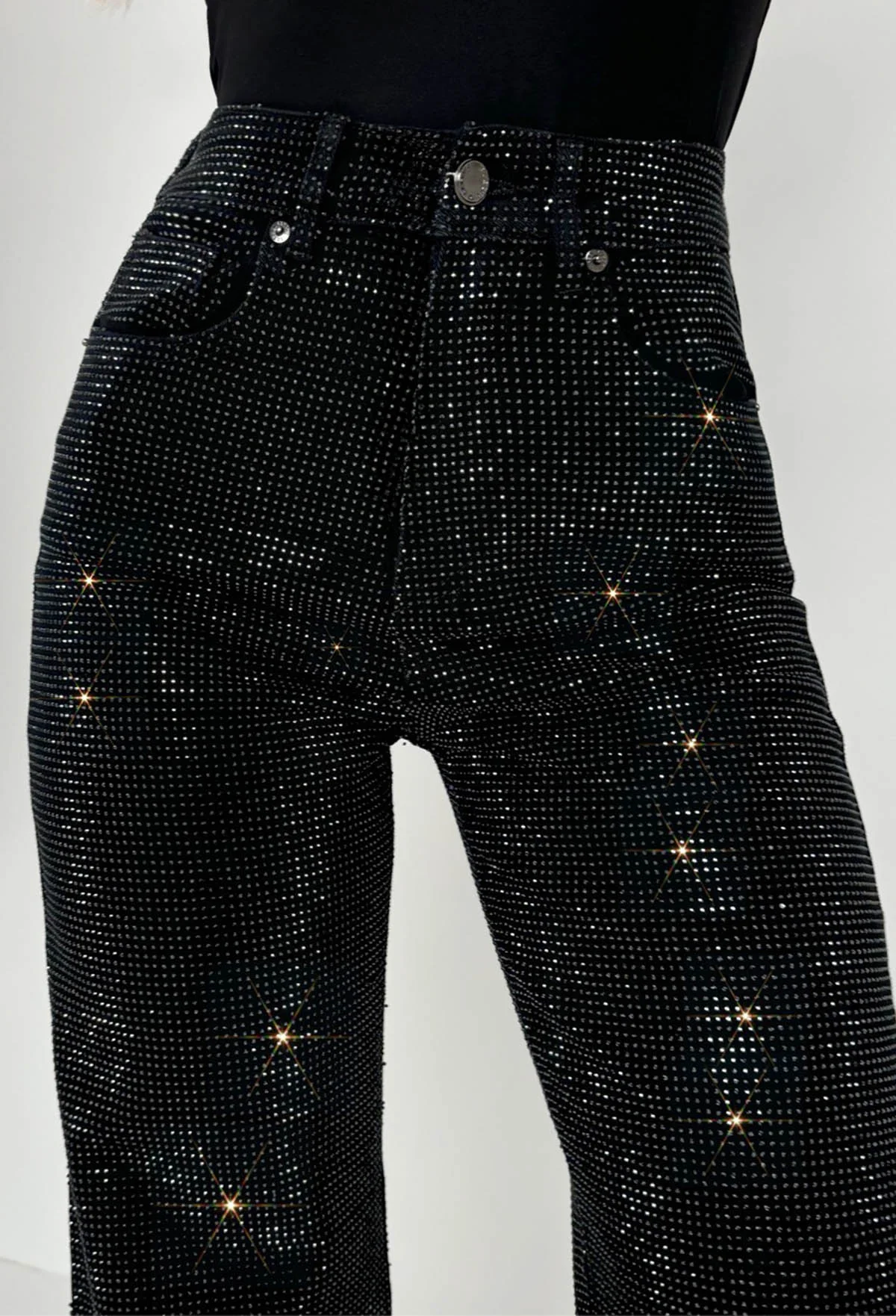 Ultimate Sparkle Black Straight Leg Stretch Diamante Jeans - Image 6