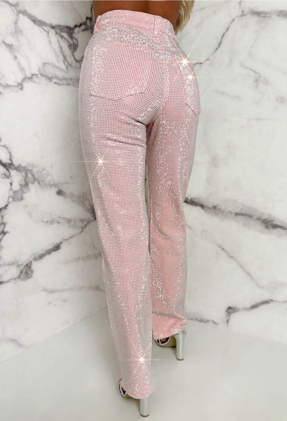 Ultimate Sparkle Pink Straight Leg Stretch Diamante Jeans - Image 5