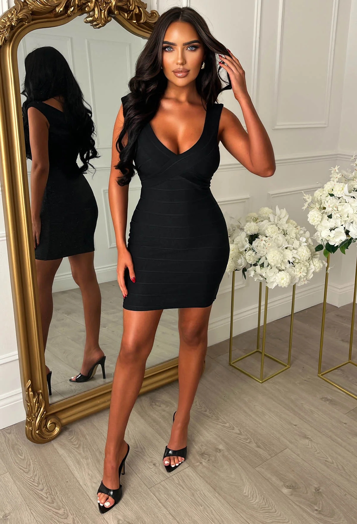 Undeniable Black Jersey Ribbed Bandage Effect Bodycon Dress