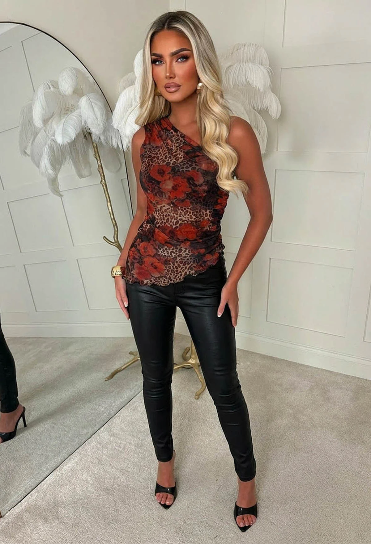 Untamed Love Multi One Shoulder Red Rose Mesh Top - Image 3