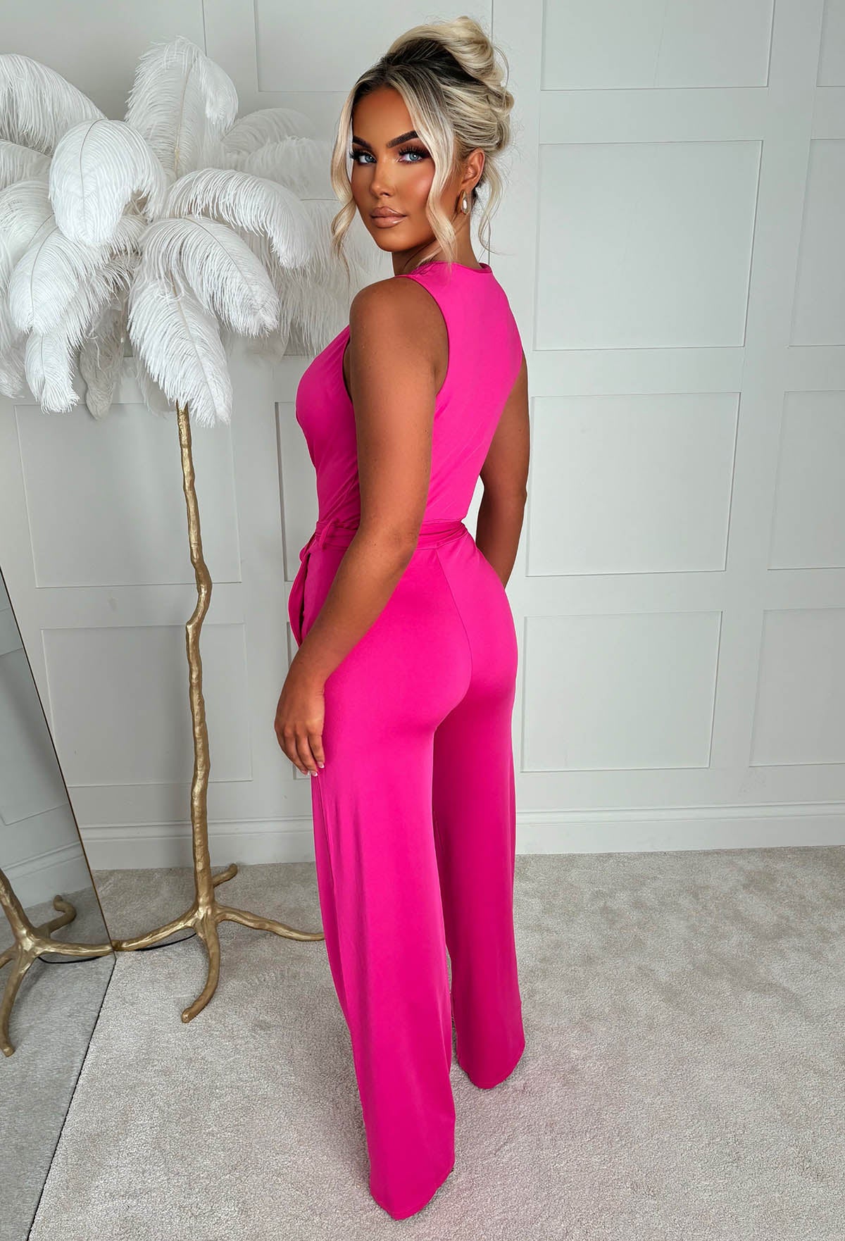 Vacay Tease Fuchsia Cross Front Belted Jumpsuit - Image 3