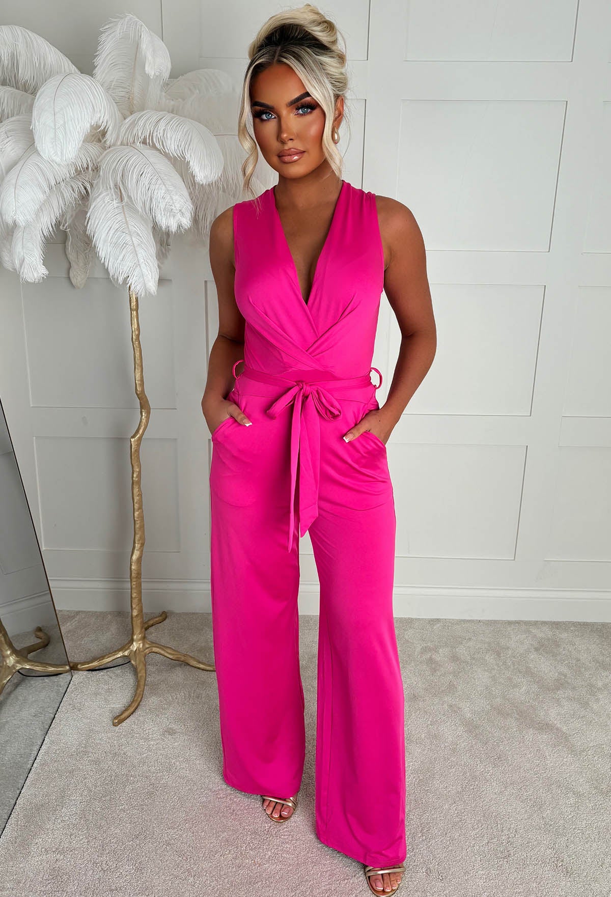 Vacay Tease Fuchsia Cross Front Belted Jumpsuit - Image 4
