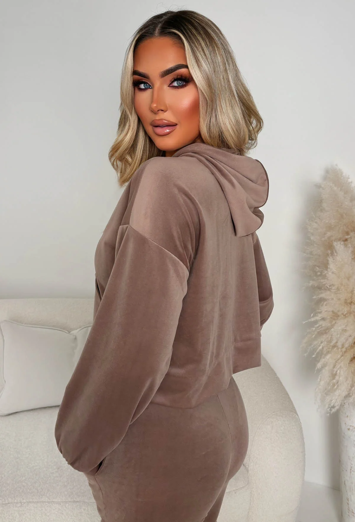 Velour Bliss Mocha Zip Up Lounge Co-Ord Set - Image 5