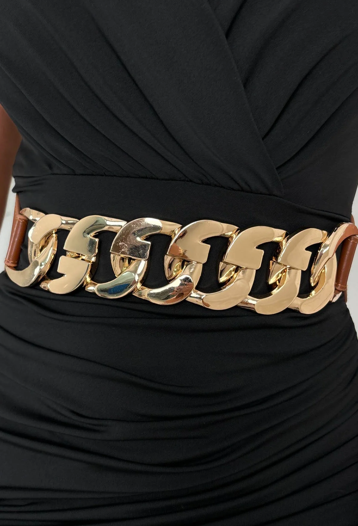 Viral Chic Brown Chain Detail Elasticated Belt