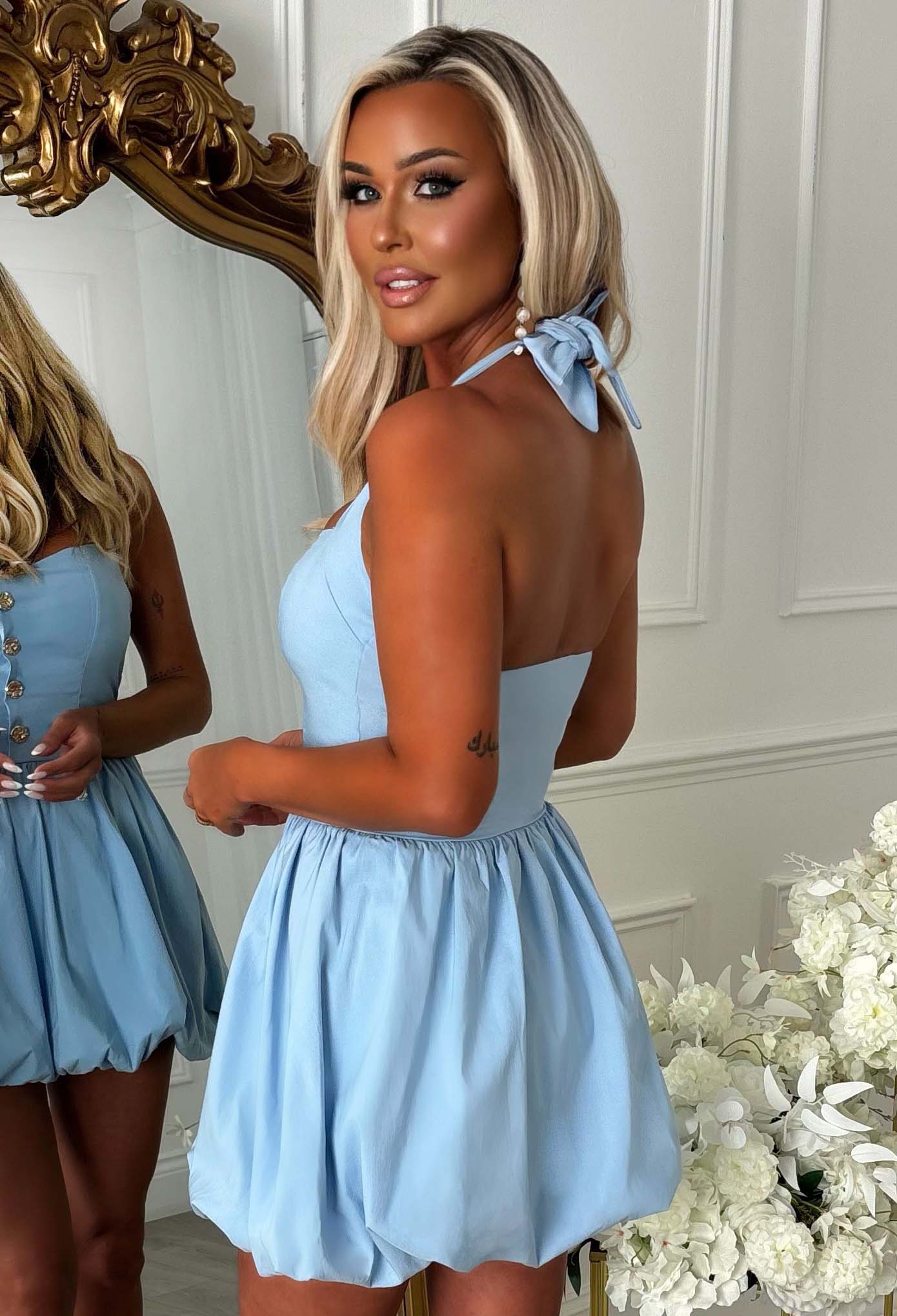 Vivi Blue Puff Ball Mini Dress - Image 2