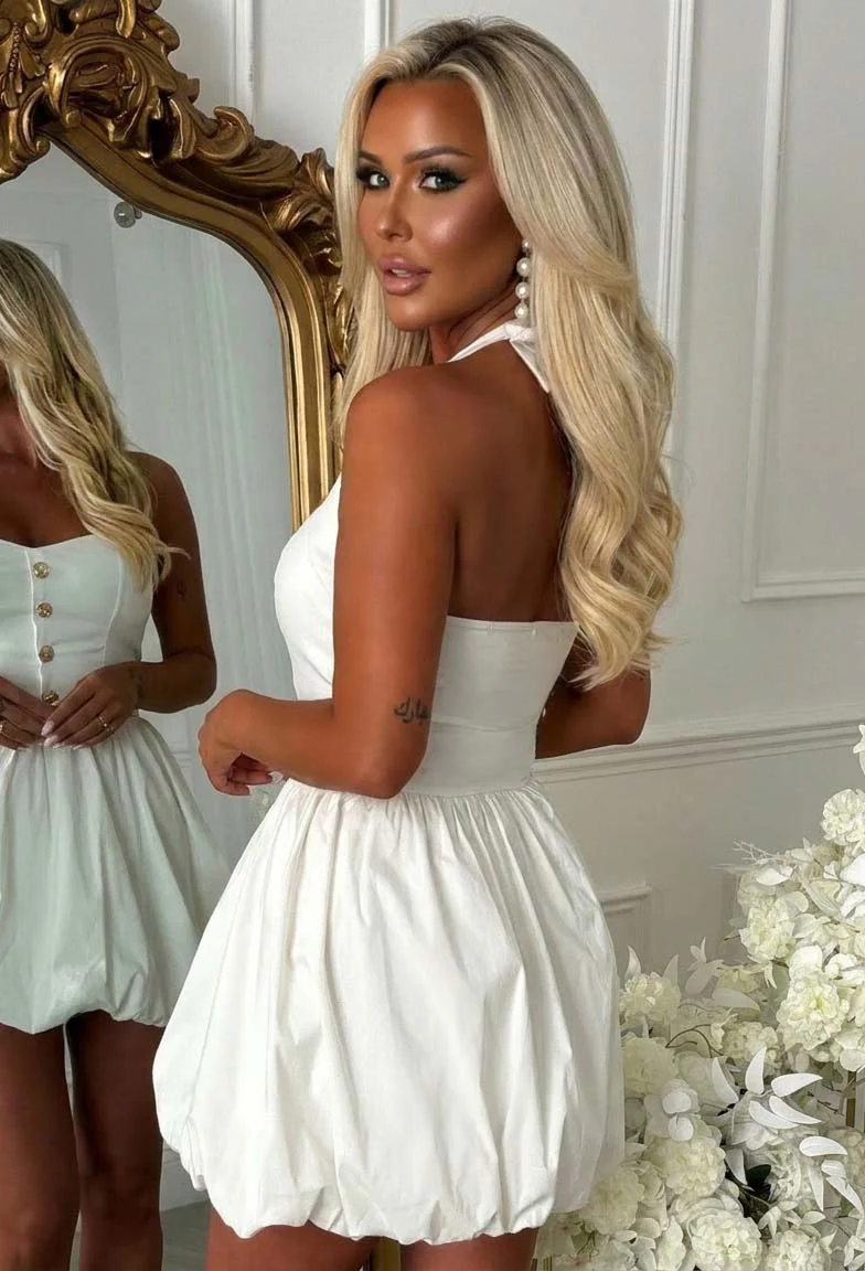 Vivi White Puff Ball Mini Dress - Image 3