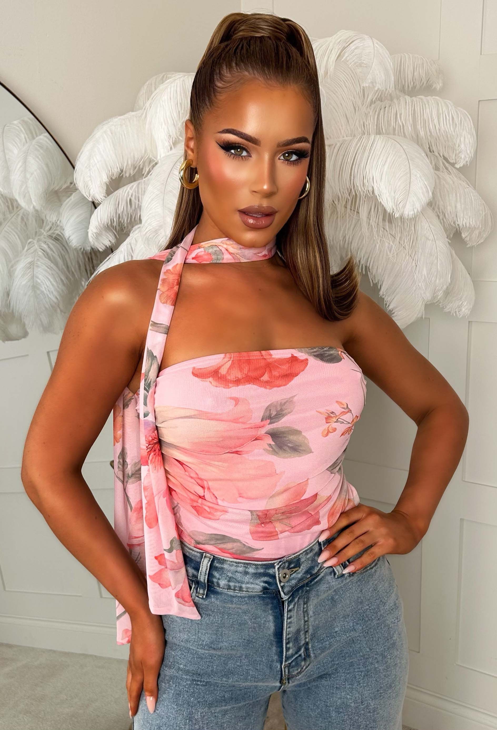 Wallflower Pink Scarf Bandeau Mesh Top - Image 4