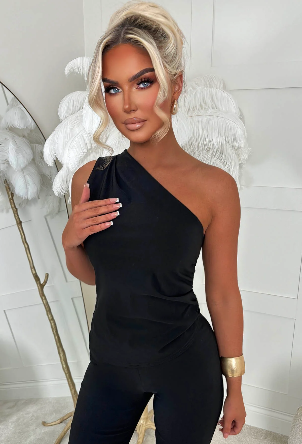 Want Her Black Bengaline One Shoulder Zip Up Top - Image 5
