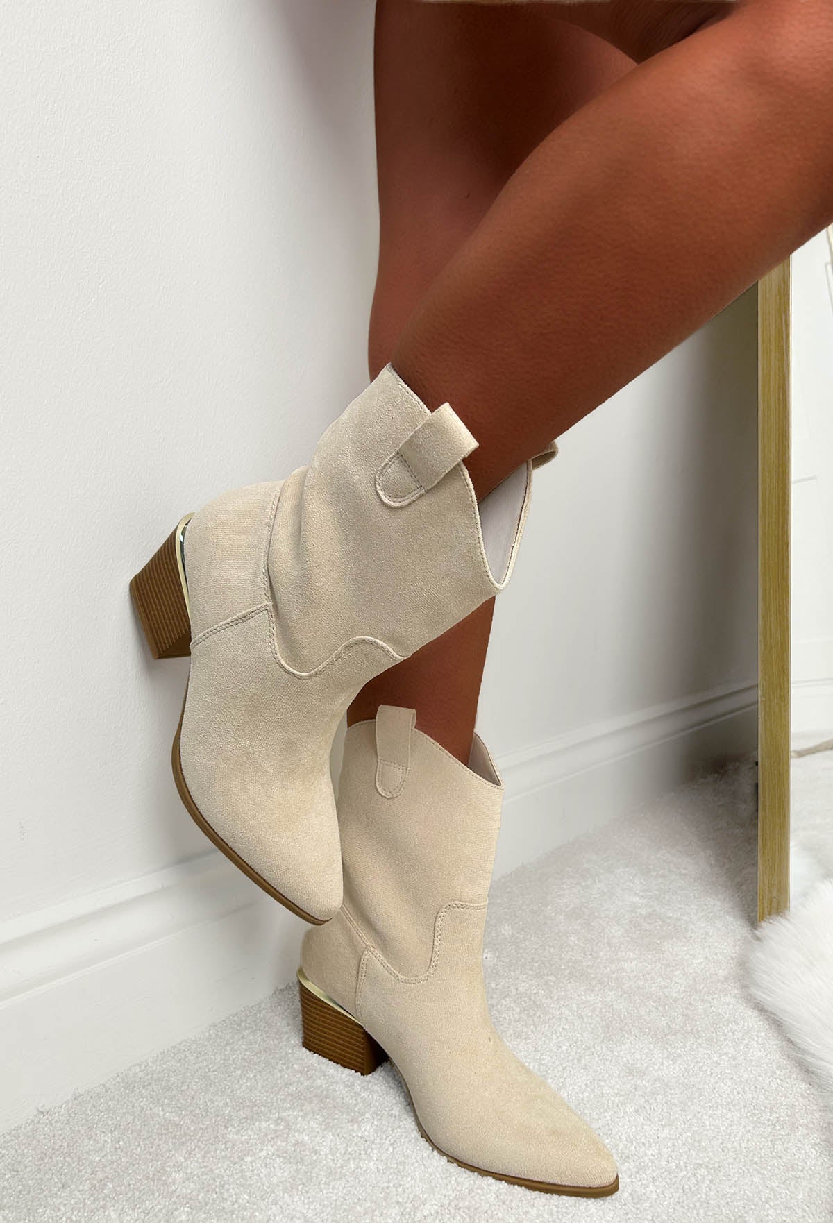 Western Girl Beige Faux Suede Ankle Boots - Image 2