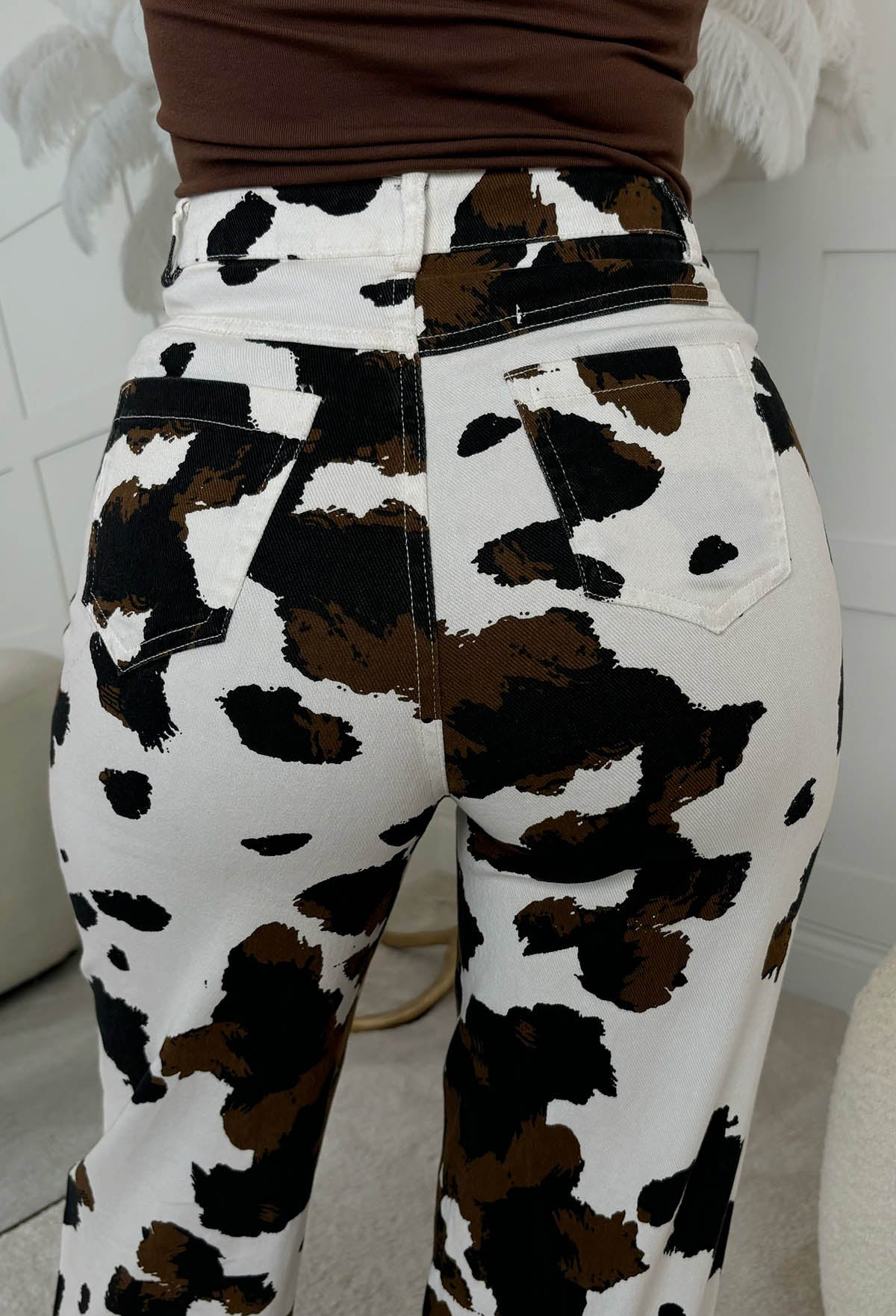Western Love Brown Cow Print Jeans - Image 4