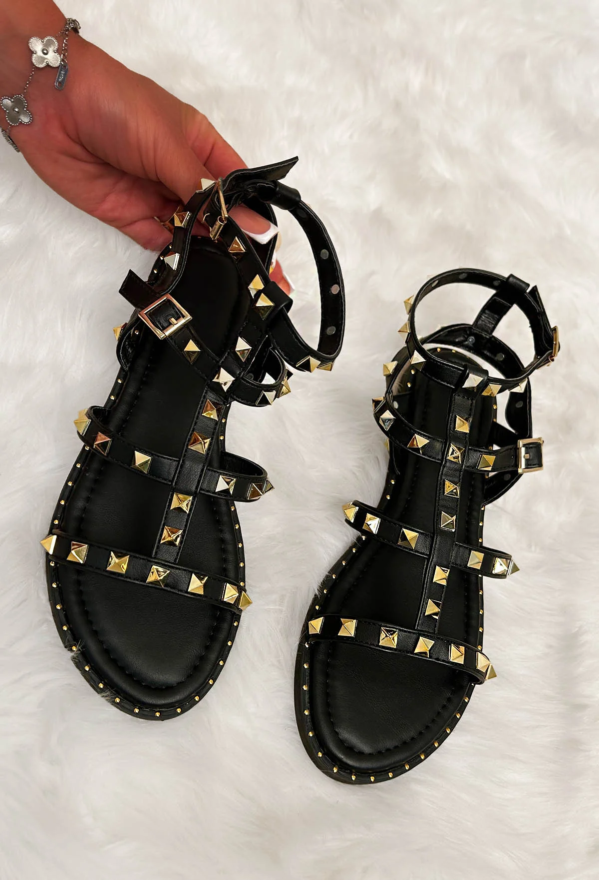 What A Stud Black Gold Studded Gladiator Sandals - Image 3