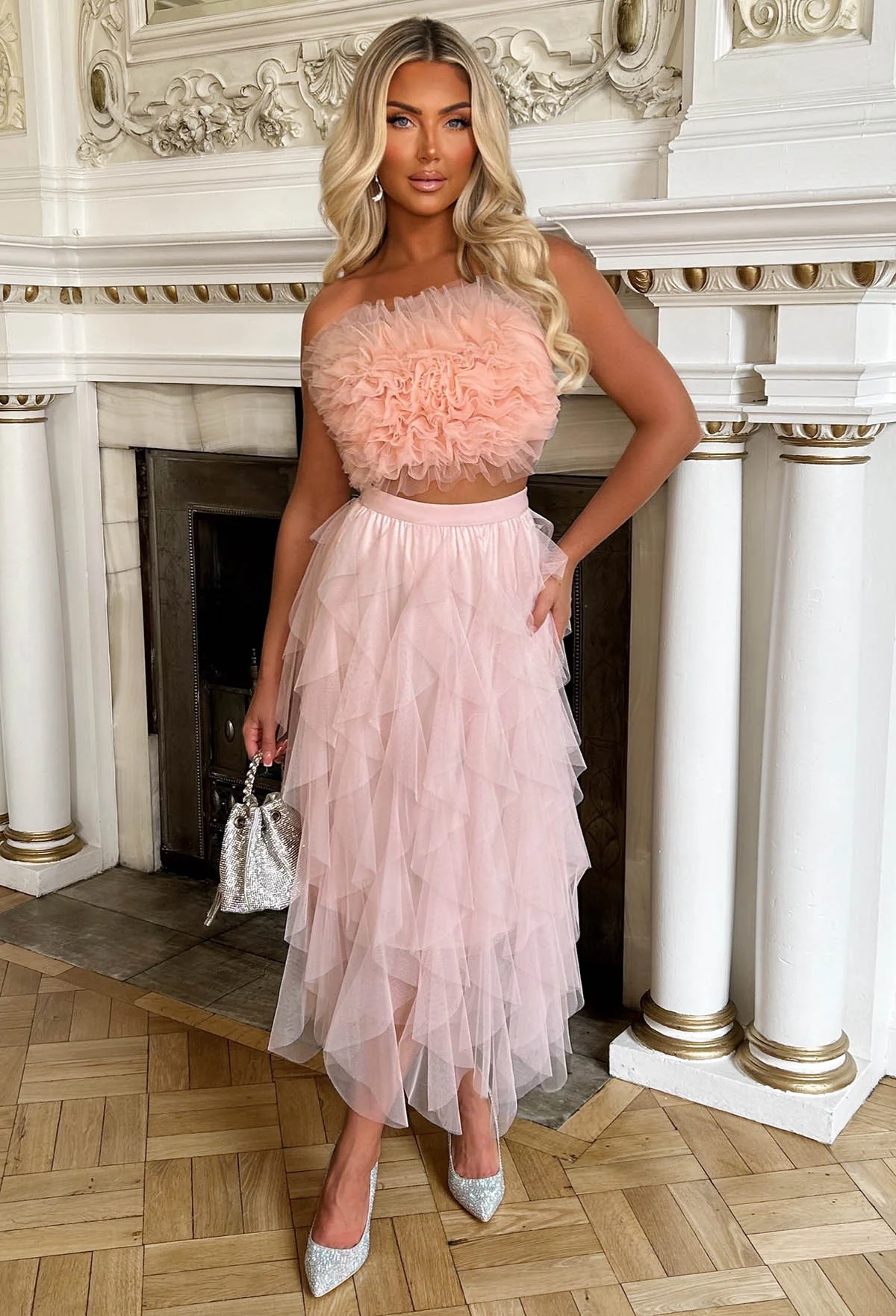 Wild Bloom Blush Pink Mesh Ruffle Crop Top - Image 3