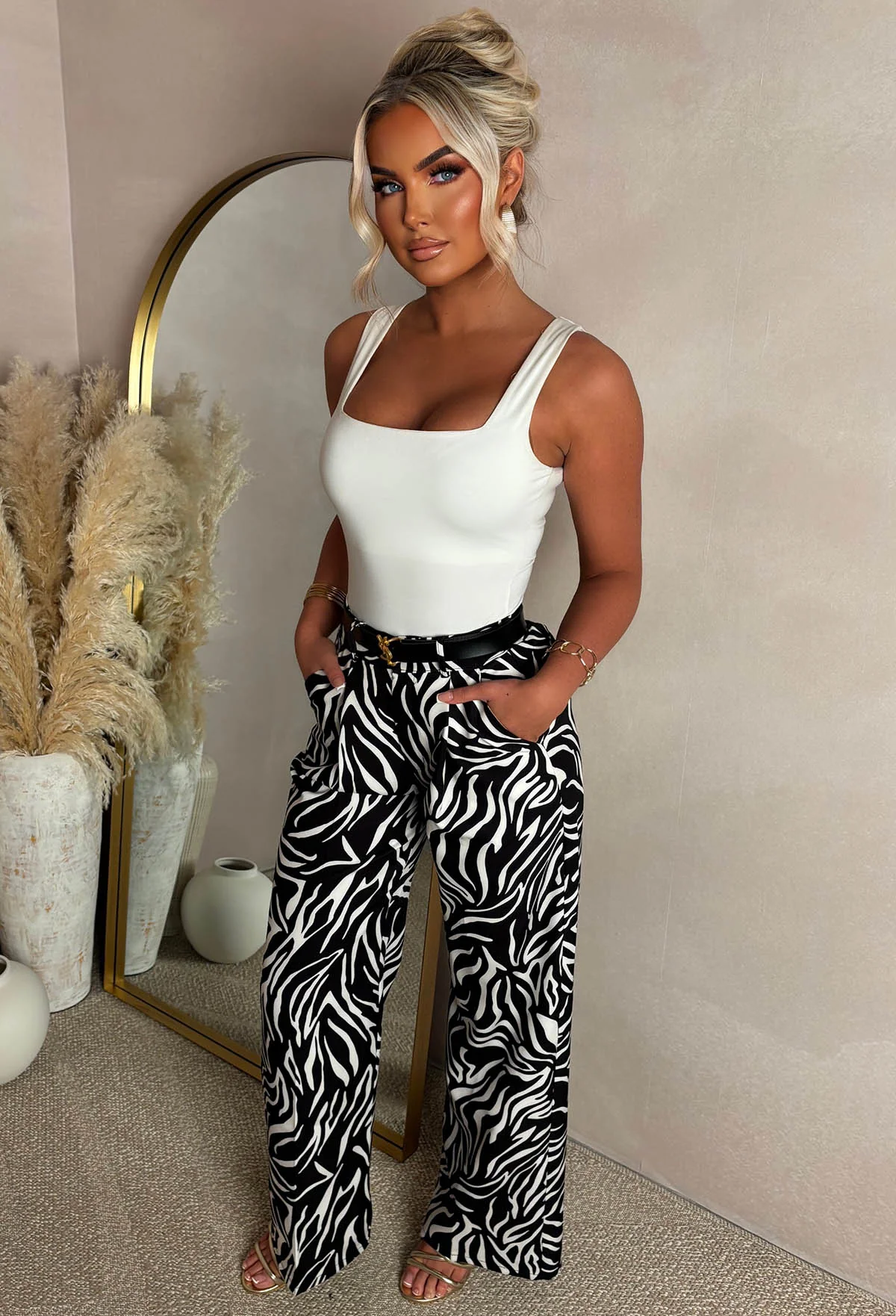 Wild Escape Monochrome Zebra Print Elasticated Back Trousers