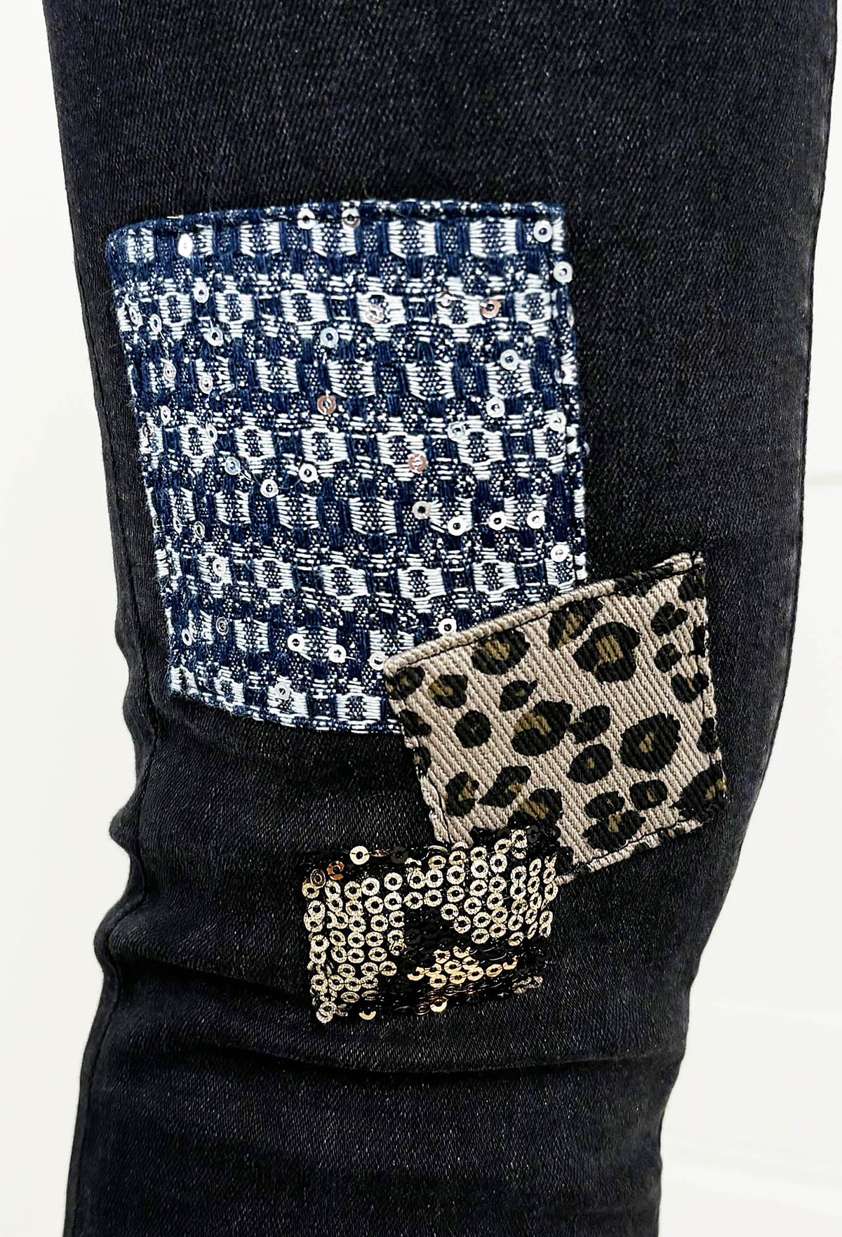 Wild Patch Black Stretch Sequin Patchwork Leopard Jeans - Image 8