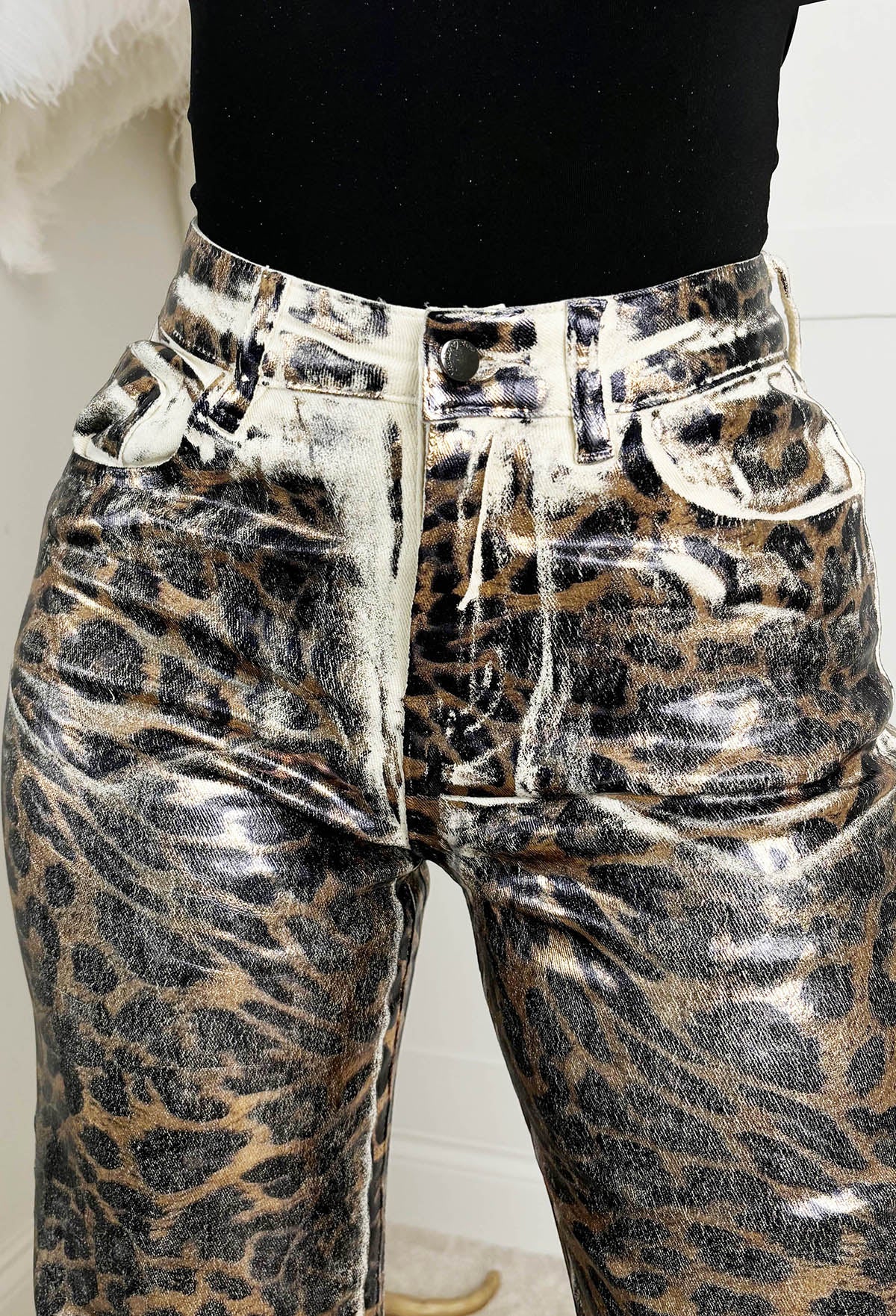 Wild Star Leopard Stretch Metallic Leopard Jeans - Image 2