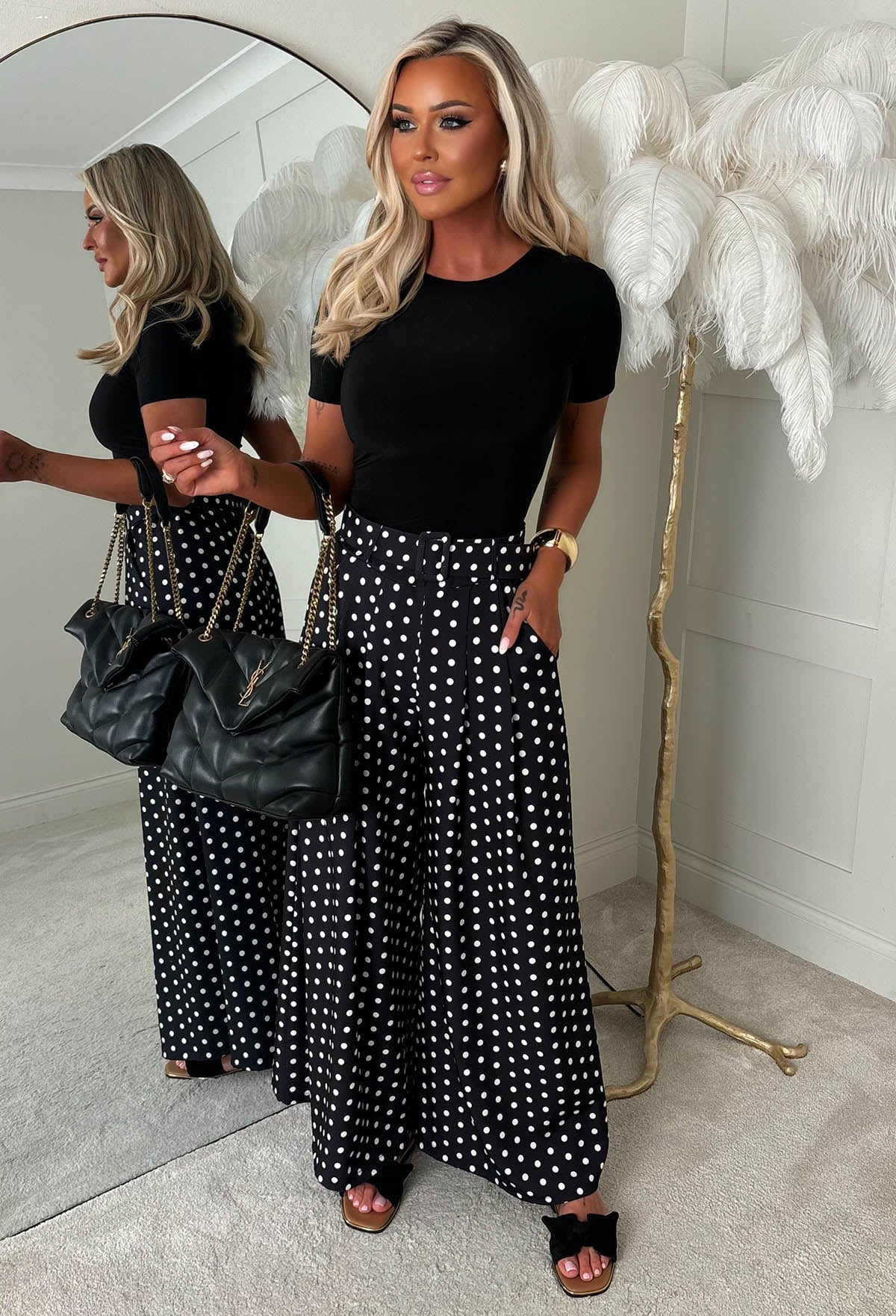 Willow Black Polka Dot Wide Leg Belted Trousers - Image 2