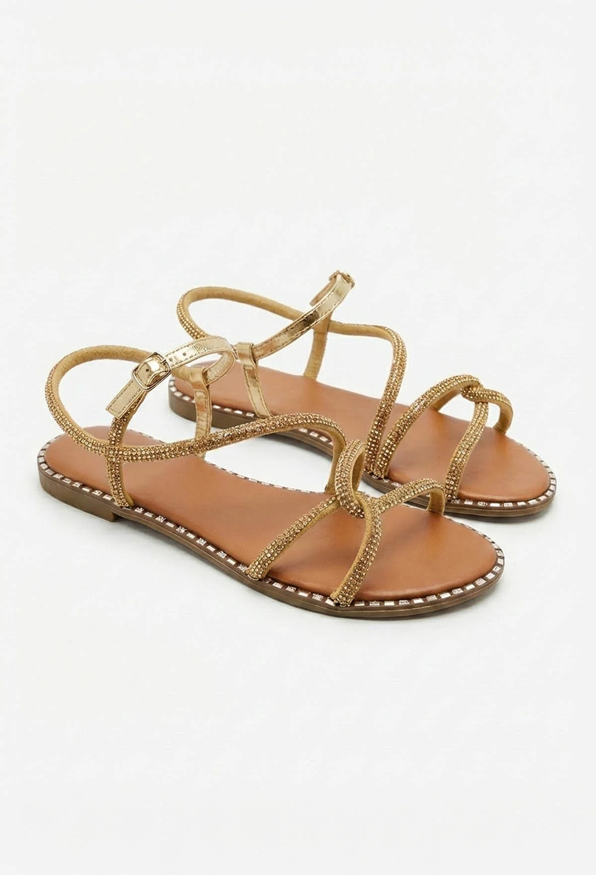 Wrapped In Diamonds Gold Embellished Flat Sandals - Image 3