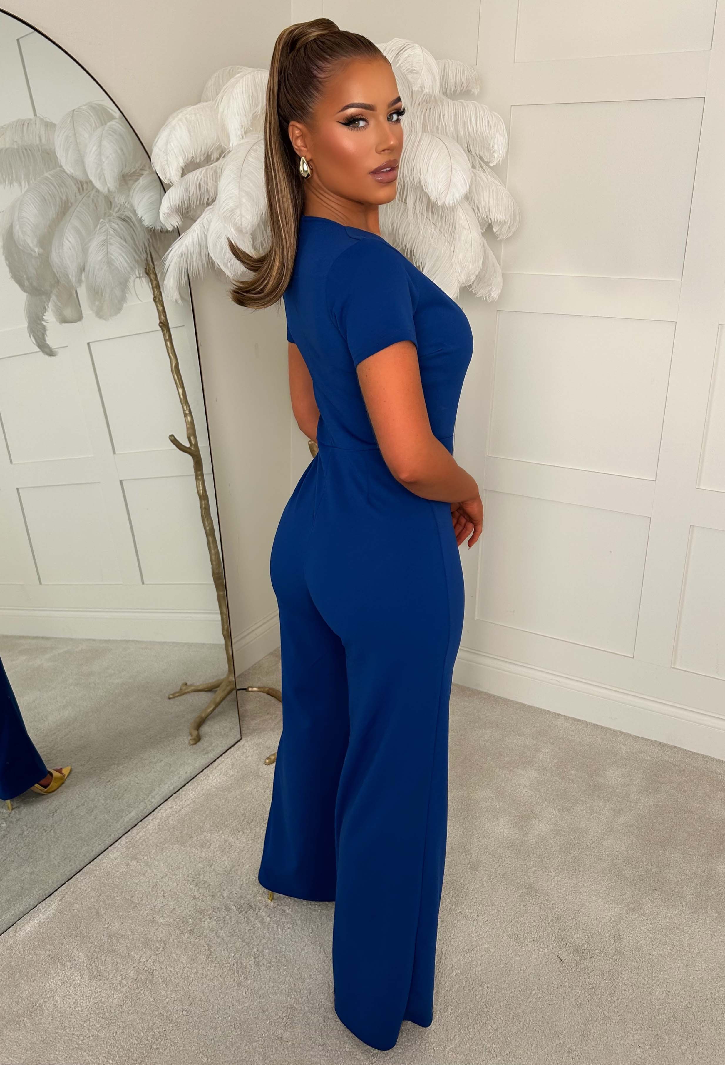 You Slay Girl Cobalt Gold Button Short Sleeve Jumpsuit - Image 4