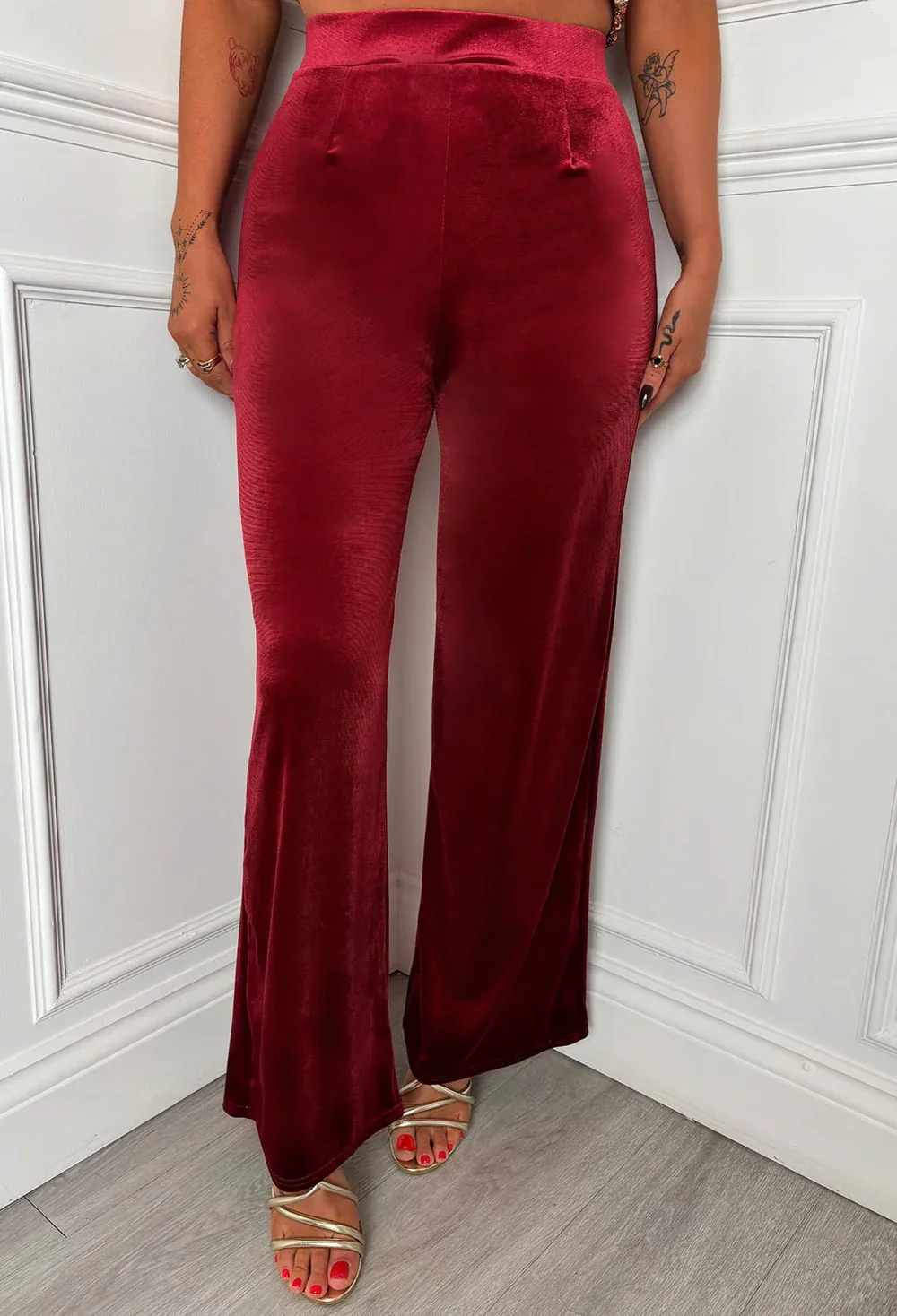 Your Embrace Burgundy Velvet Wide Leg Trousers - Image 3