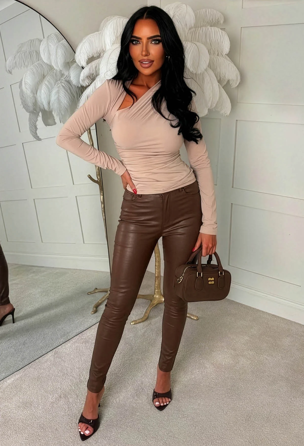 You're On My Agenda Beige Asymmetrical Neck Ruched Top - Image 2