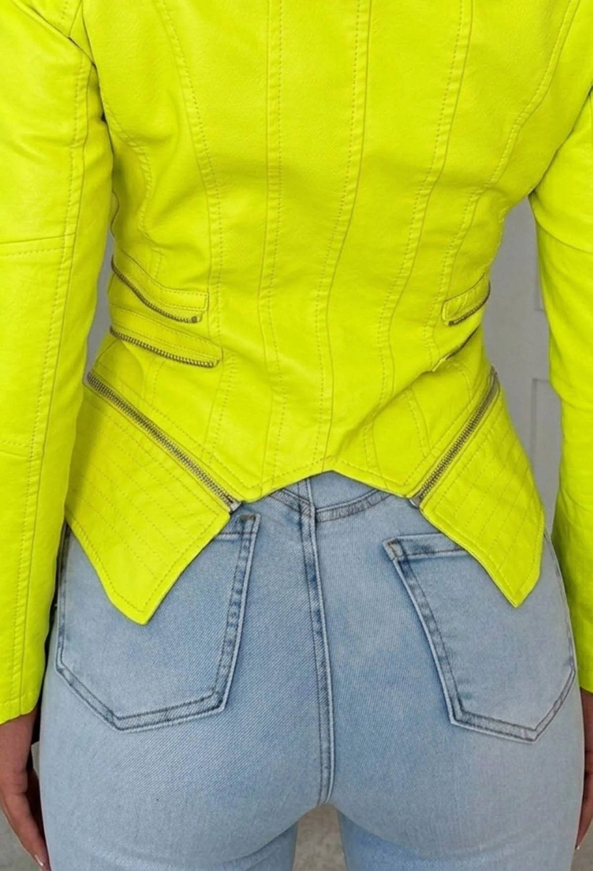 You're So Gone Neon Yellow Lightweight Faux Leather Biker Jacket - Image 2