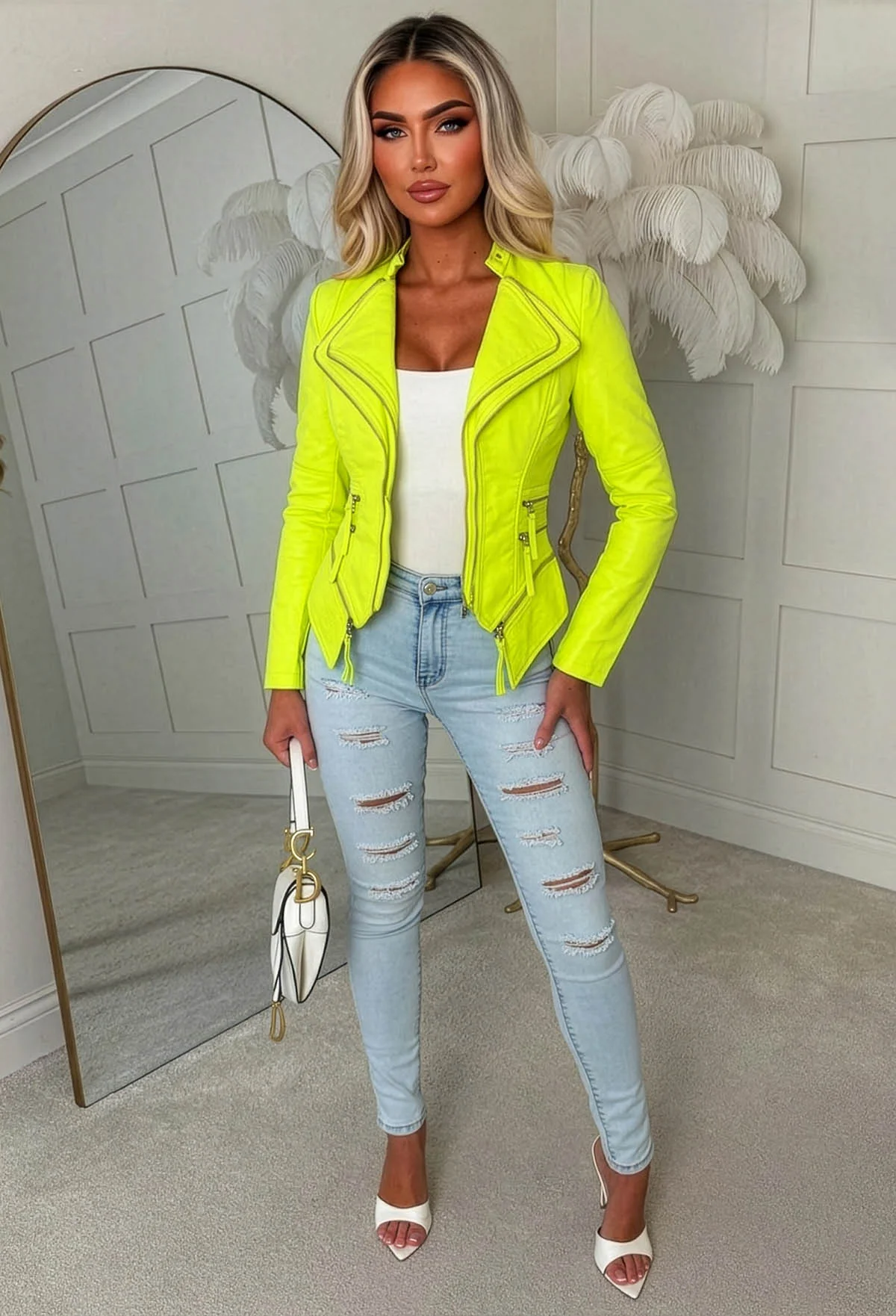 You're So Gone Neon Yellow Lightweight Faux Leather Biker Jacket - Image 4