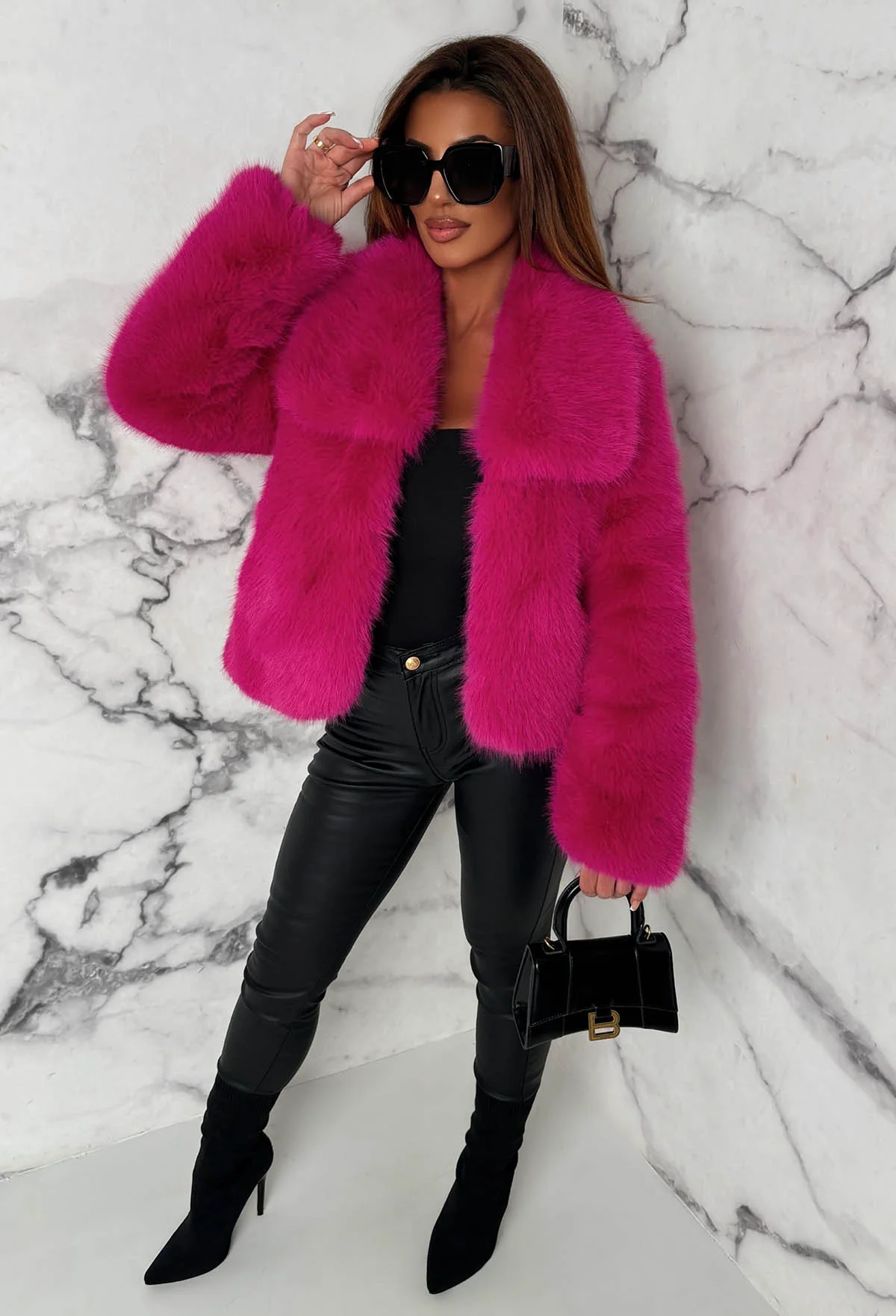 Yours Forever Hot Pink Ultra Thick Faux Fur Jacket - Image 2