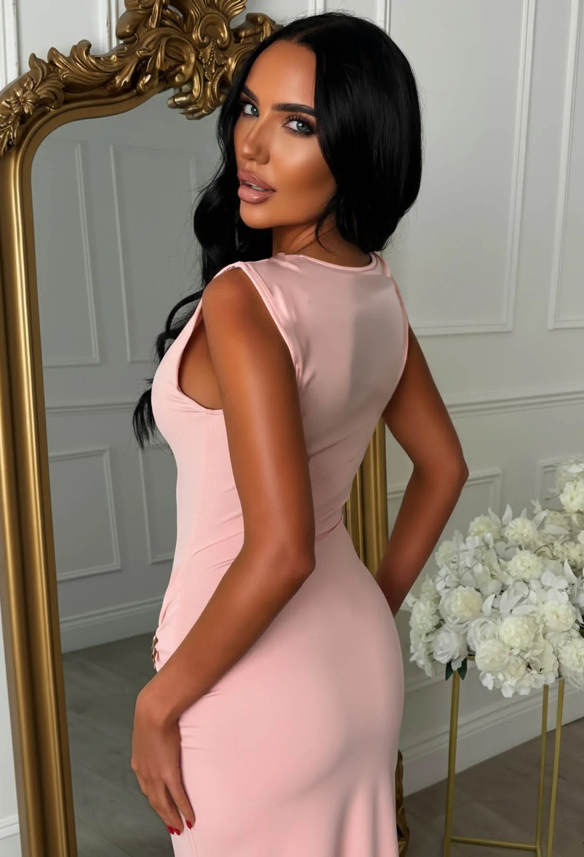 Zia Pink Slinky Ruched Maxi Dress - Image 4