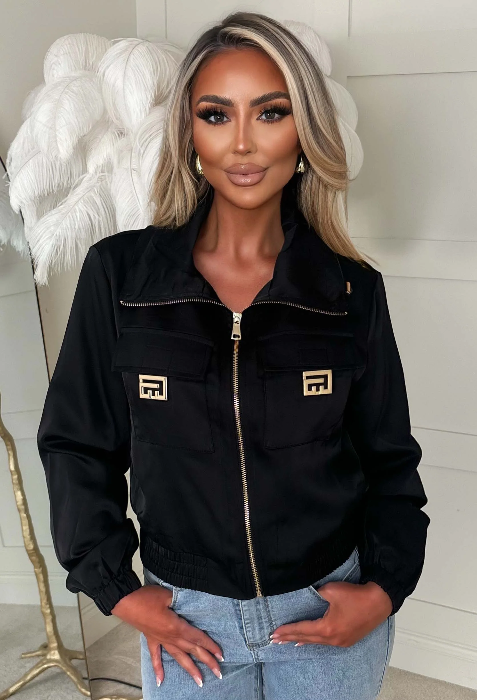 Zyla Black Satin Hardware Jacket - Image 2